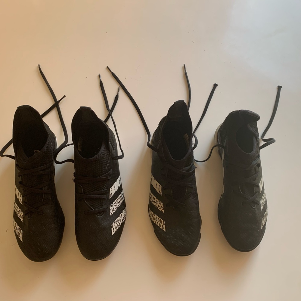 2 pairs Kids Adidas Predator soccer cleats - 1 indoor, 1 outdoor